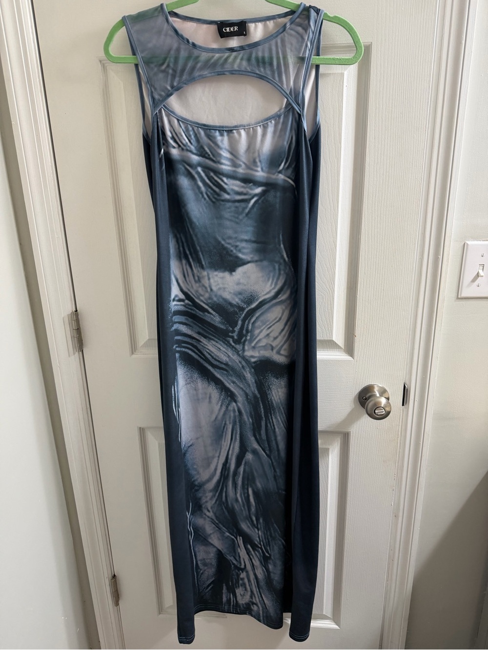Y2K Cider Blue Gray Abstract Cutout Maxi Dress Large L